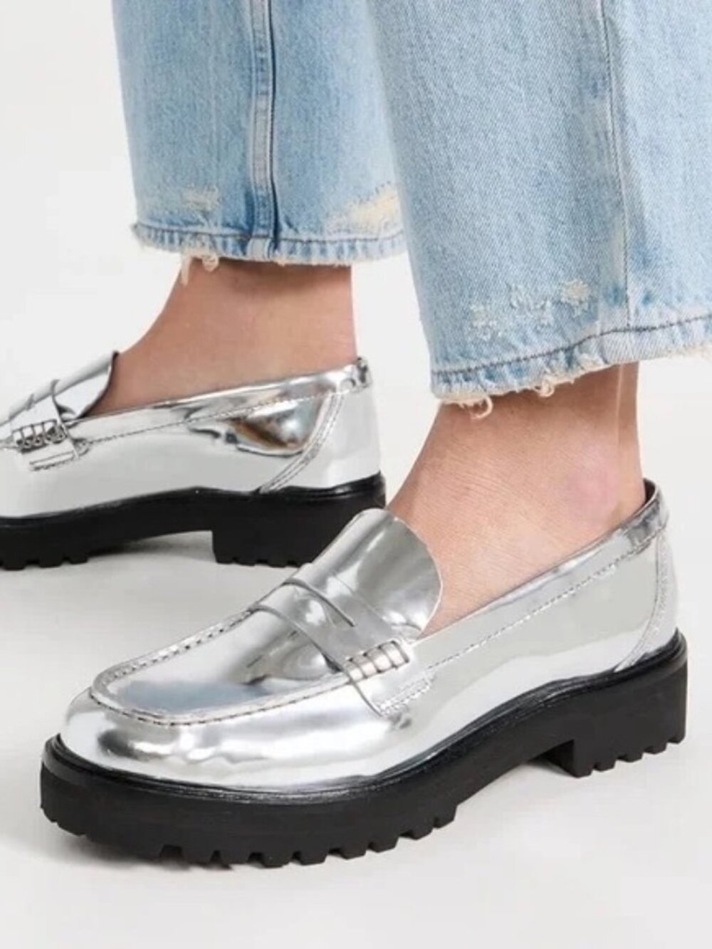 Reformation women 10 Agathea chunky loafers shoe mirror patent metallic festival